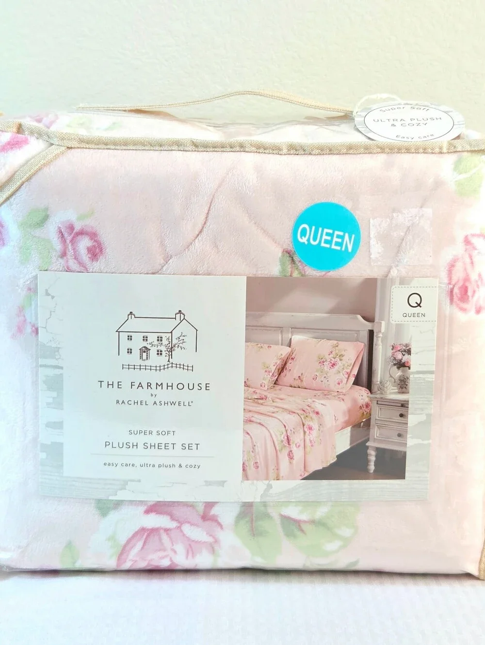 The Farmhouse Rachel Ashwell Ultra Plush QUEEN Sheet Set Pink Floral Rose